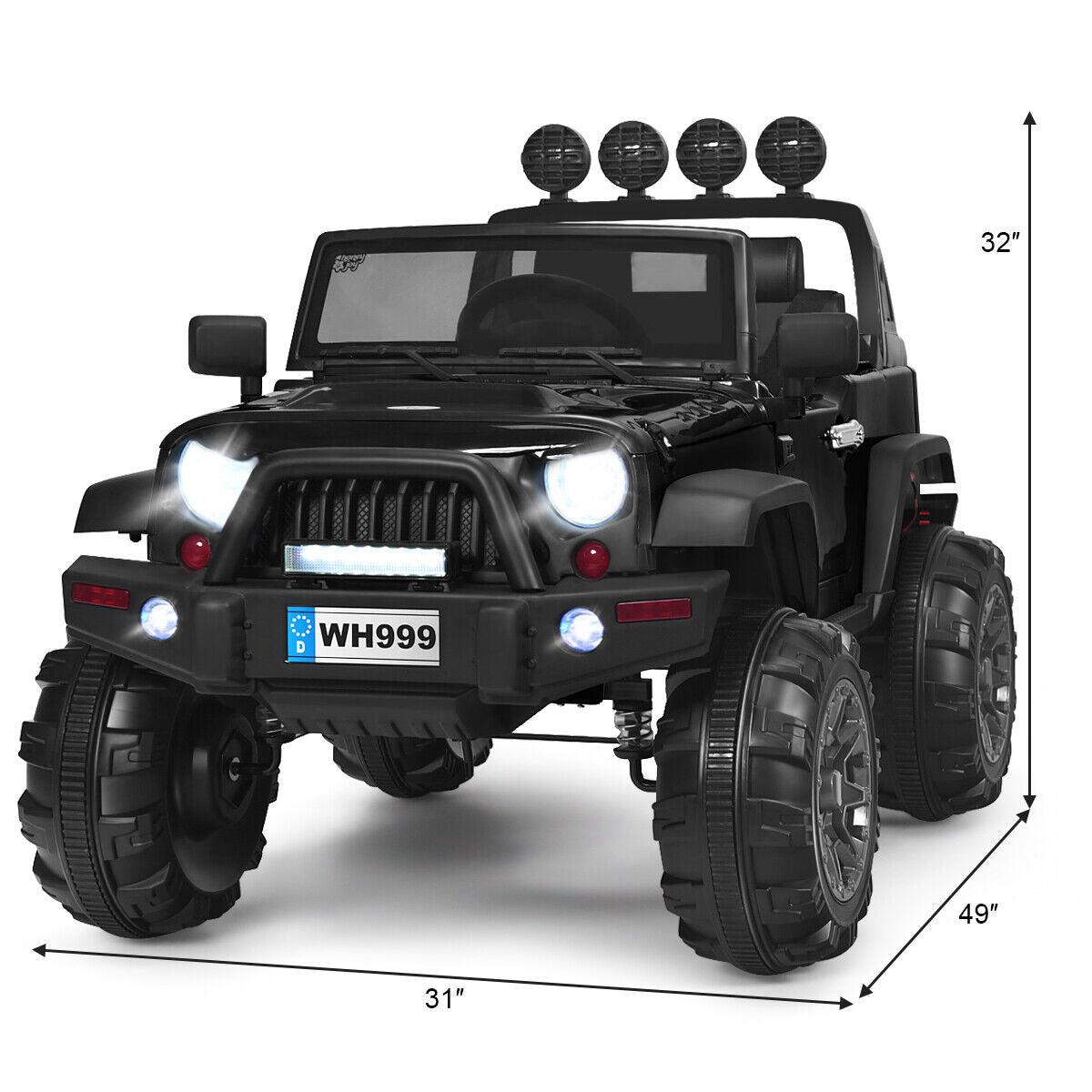 Electric Ride-On Truck for Kids with RC Control, Spring Suspension, Lights, Music, and Trunk - Black