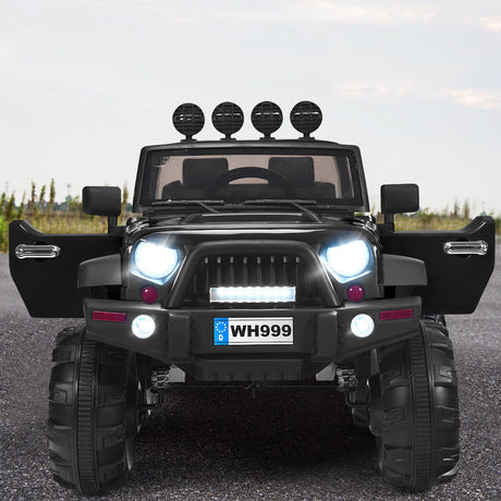 Electric Ride-On Truck for Kids with RC Control, Spring Suspension, Lights, Music, and Trunk - Black