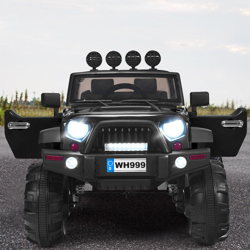 Electric Ride-On Truck for Kids with RC Control, Spring Suspension, Lights, Music, and Trunk - Black