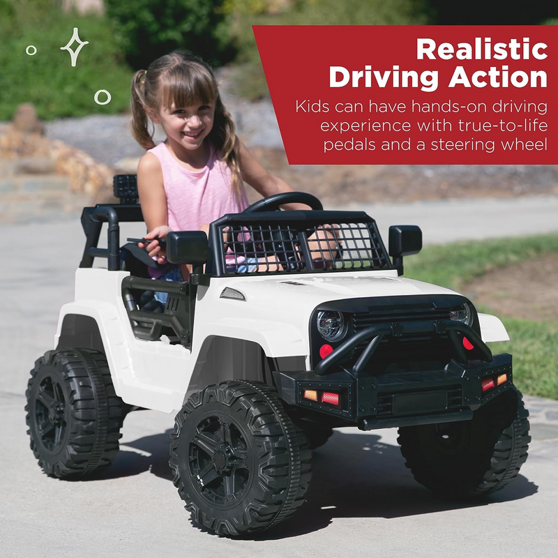 Electric Ride-On Truck for Kids with Remote Control and Aux Port - White