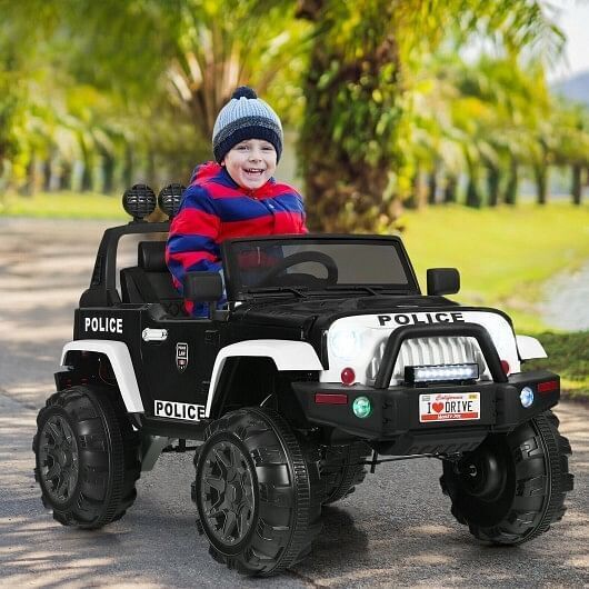 Electric Ride-On Truck for Kids with Remote Control and Magnetic Double Doors - Black & White