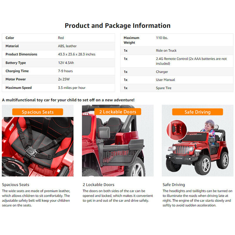 Electric Ride-On Truck for Kids with Remote Control, LED Lights, 3 Speeds, and Music