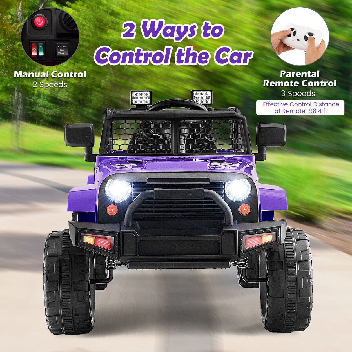Electric Ride-On Truck for Kids with Remote Control, Lights, and Music - Purple