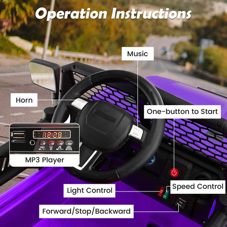 Electric Ride-On Truck for Kids with Remote Control, Lights, and Music - Purple