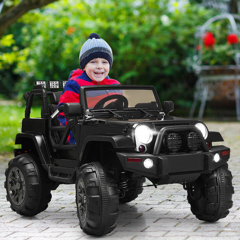 Electric Ride-On Truck for Kids with Remote Control, MP3 Player, and LED Lights - Black