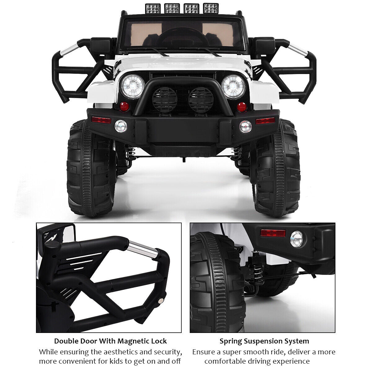 Electric Ride-On Truck for Kids with Remote Control, MP3 Player, and LED Lights - White