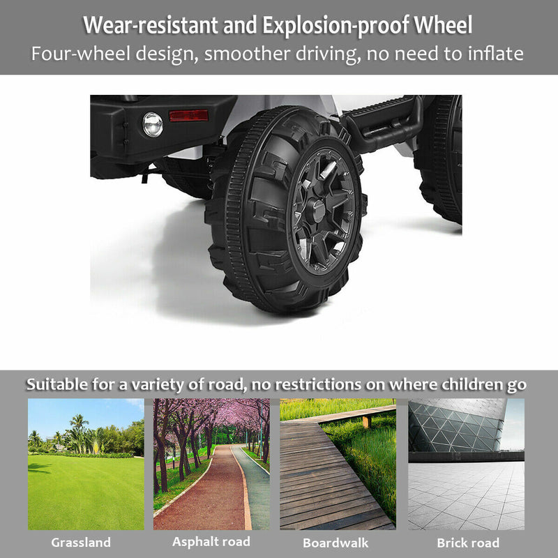 Electric Ride-On Truck for Kids with Remote Control, MP3 Player, and LED Lights - White