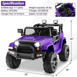 Electric Ride-On Truck for Kids with Remote Control, Music, and Lights - Purple