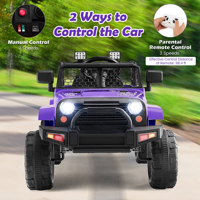 Electric Ride-On Truck for Kids with Remote Control, Music, and Lights - Purple