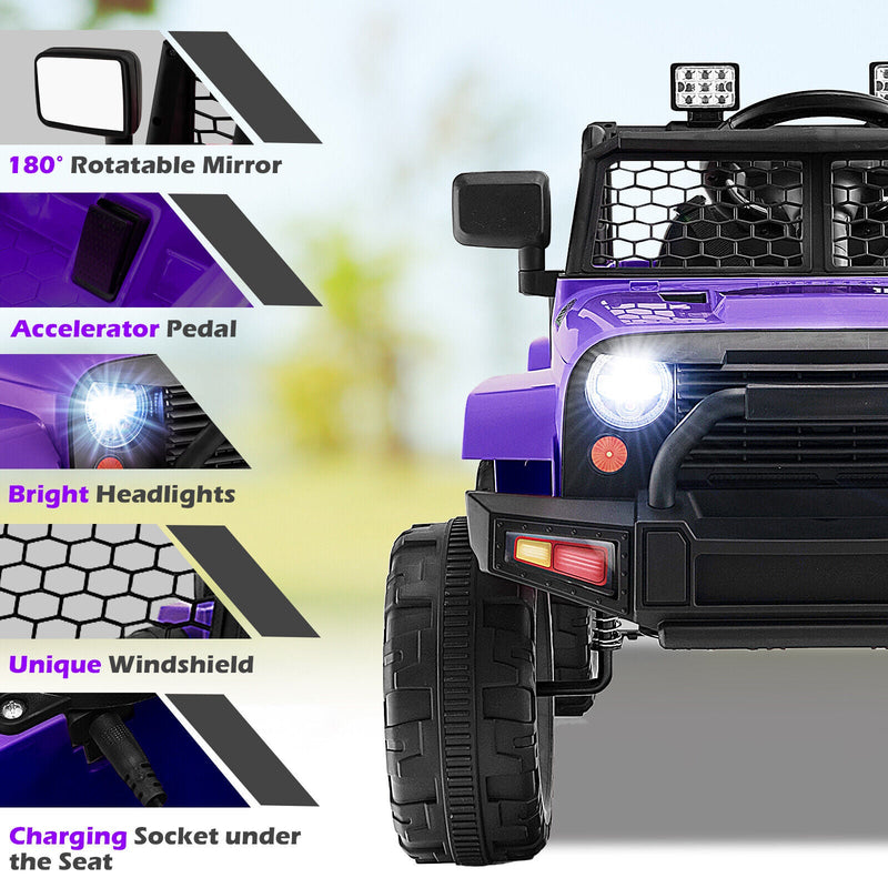 Electric Ride-On Truck for Kids with Remote Control, Music, and Lights - Purple