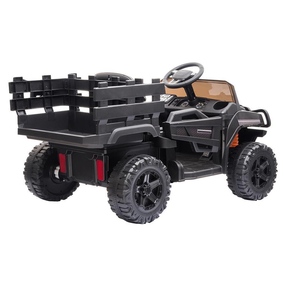 Electric Ride-On Truck with Music, Lights, and Detachable Trailer for Kids - Black