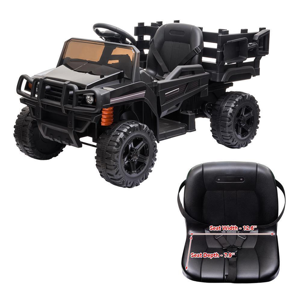 Electric Ride-On Truck with Music, Lights, and Detachable Trailer for Kids - Black