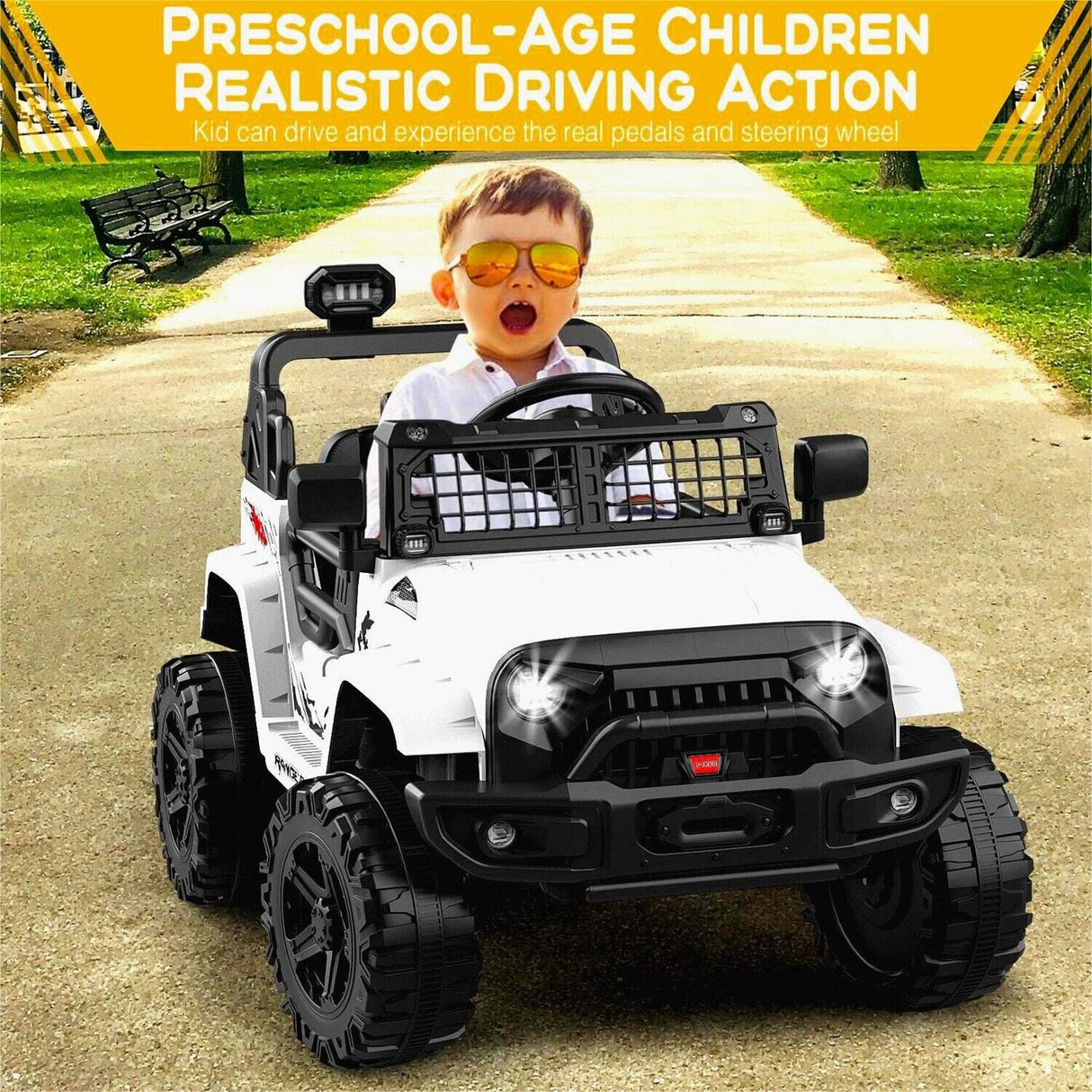 Jeep-Inspired 12V Ride-On Truck for Kids Ages 3-8, White