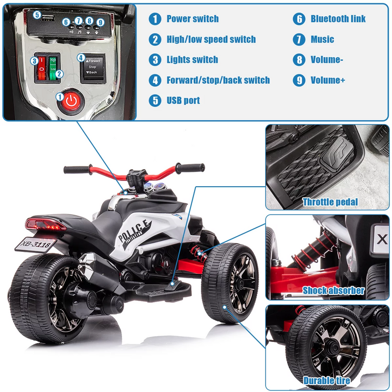 Electric Ride-On ATV for Kids Ages 3-6 with 2 Speeds and Reverse Function - Up to 7mph - Trike Design - Made in USA