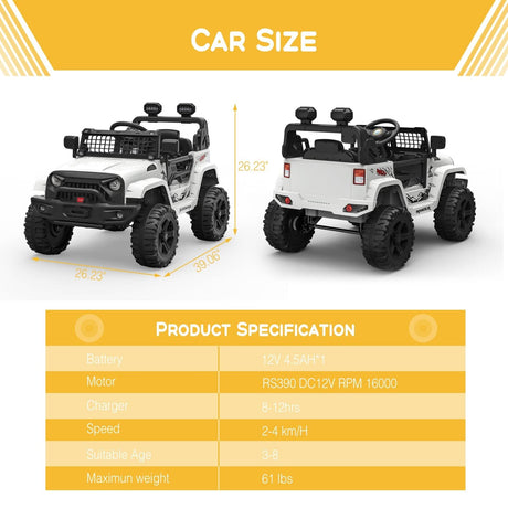 Premium 12V Electric Ride-On Truck for Kids with Remote Control and 2 Speed Options - LED Lights Included