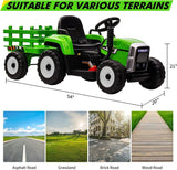 Electric Tractor Ride-On Toy with Trailer and LED Lights for Kids - 12V Battery Powered