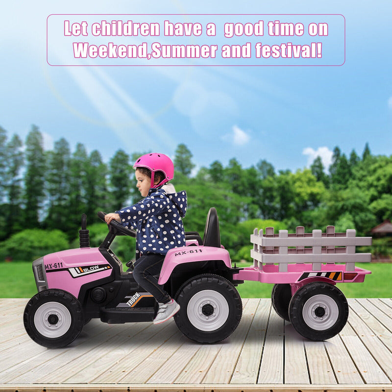 Electric Tractor with Trailer and Bucket - Battery Powered Ride On Toy for Kids
