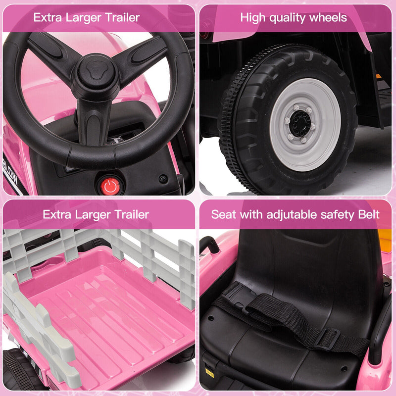 Electric Tractor with Trailer and Bucket - Battery Powered Ride On Toy for Kids