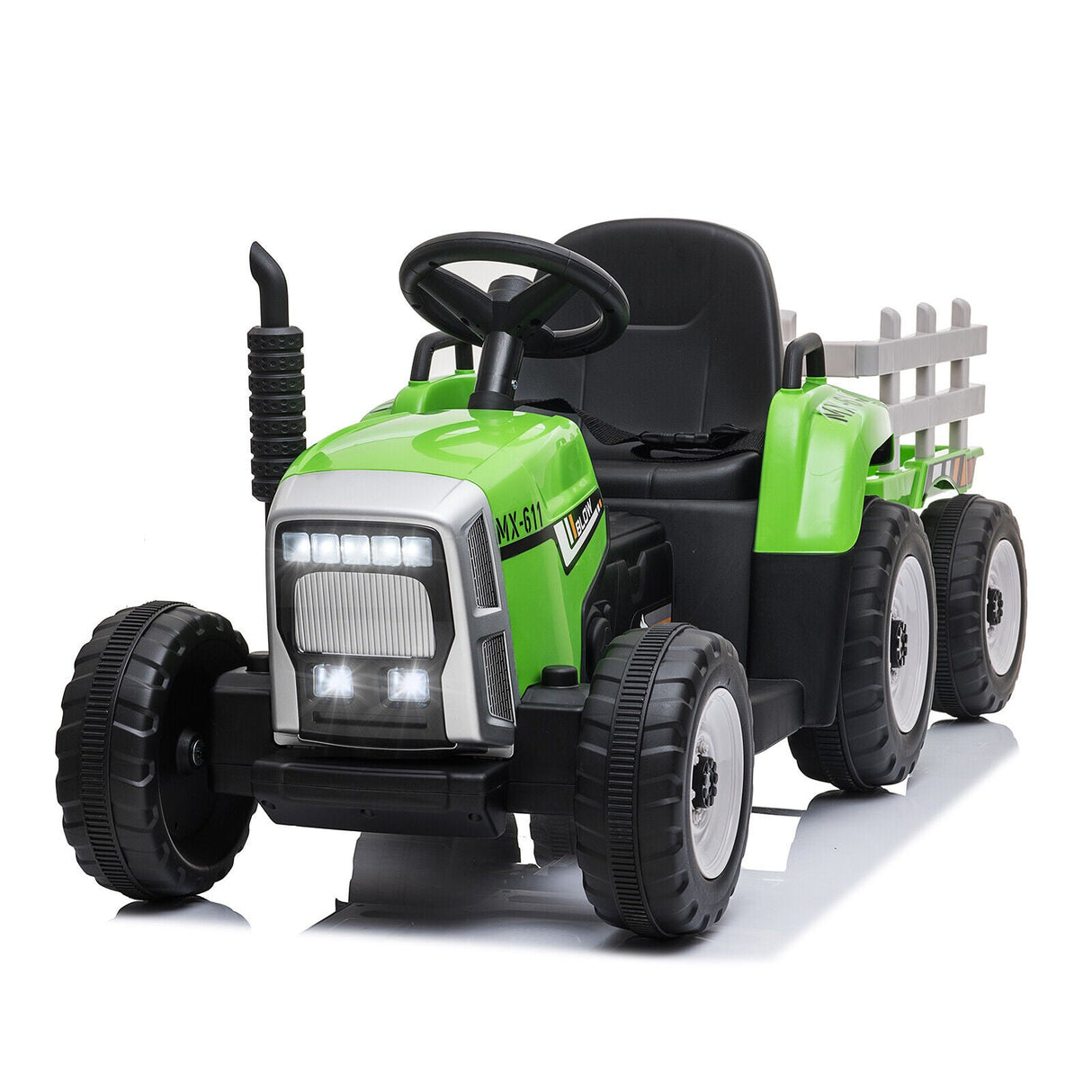 Electric Tractor Ride-On with Trailer and Remote Control for Kids - LED Headlights Included