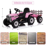 Electric Tractor Ride-On with Trailer and Remote Control for Kids - LED Headlights Included