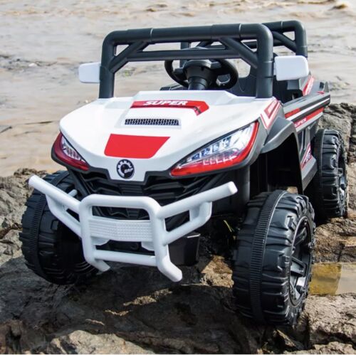 Electric White UTV Ride On Car for Kids with Remote Control and Sound Effects