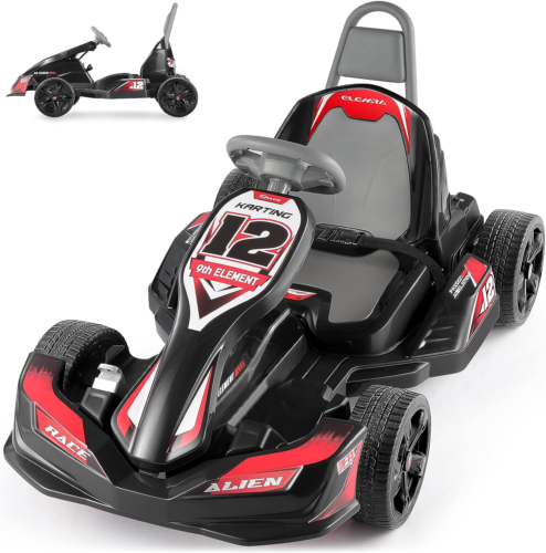 ELEMARA 12V 2WD Electric Go Kart for Kids - Battery Powered Ride On Car with Parental Remote Control
