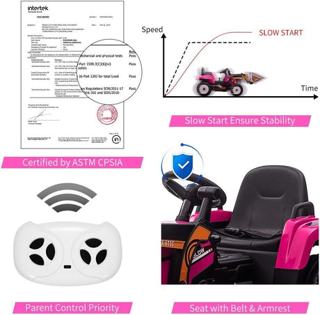 Excavator Ride-On Toy for Kids with Remote Control and 2+1 Gear Shift