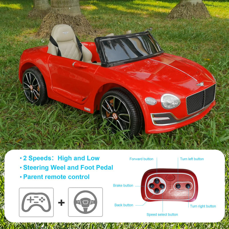 Bentley Style 12V Electric Ride-On Car with Remote Control and LED Lights for Kids