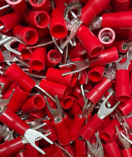 22-18 GA RED FORK SPADE TERMINAL VINYL INSULATED CRIMP WIRE CONNECTOR Unbranded