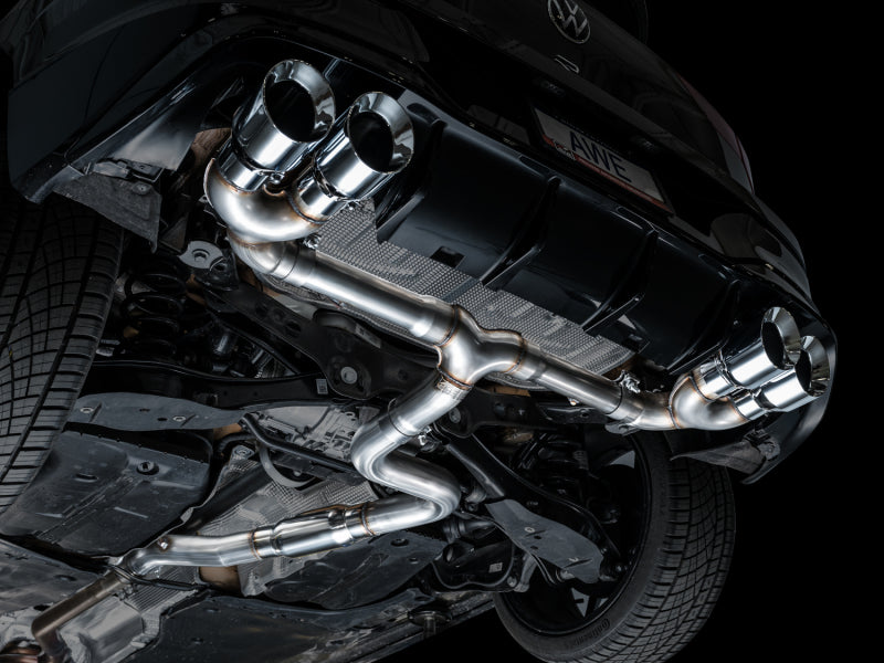 Échappement quadruple AWE MK8 pour Volkswagen Golf R 3 pouces Track Edition - Embouts chromés argentés