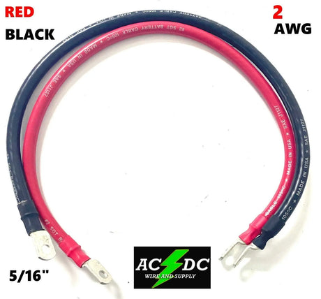 24 IN 2 AWG Gauge 5/16" Lug Battery Cable Inverter Cables Solar, RV, Car, Golf acdc wire and supply