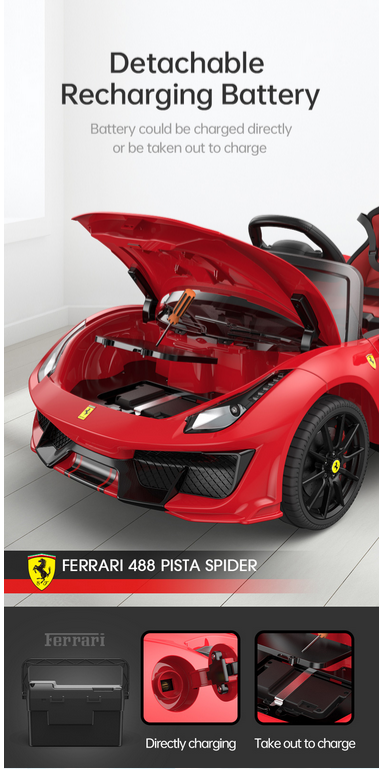 Kids Ferrari 488 Ride On Car For Children W/Wireless Parental Control