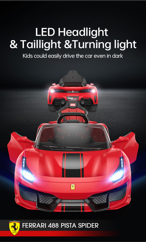 Kids Ferrari 488 Ride On Car For Children W/Wireless Parental Control