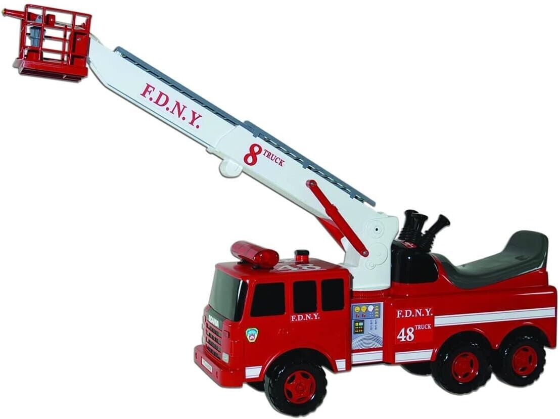 Fire Engine Ride-On with Crane, Water Squirt, Lights, and Siren - Ready for Action!