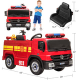 Fire Truck Battery-Powered Ride-On Car with Remote Control for Kids Ages 3-6