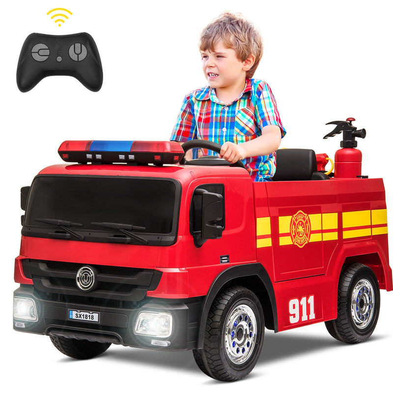 Fire Truck Battery-Powered Ride-On Car with Remote Control for Kids Ages 3-6