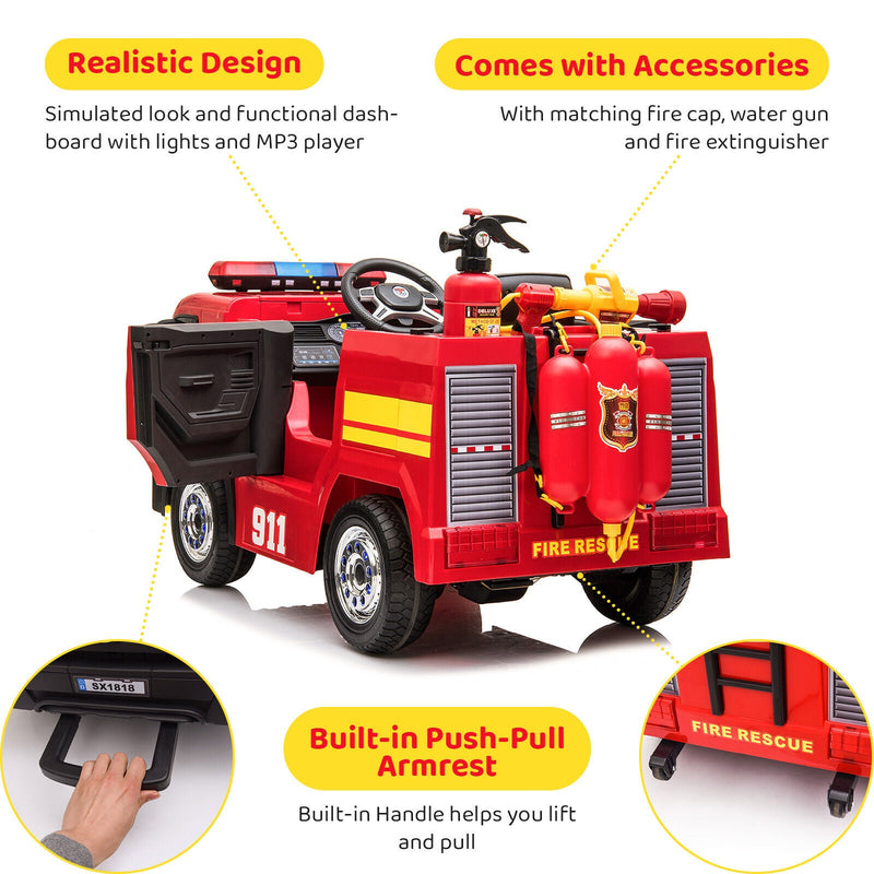 Fire Truck Battery-Powered Ride-On Car with Remote Control for Kids Ages 3-6