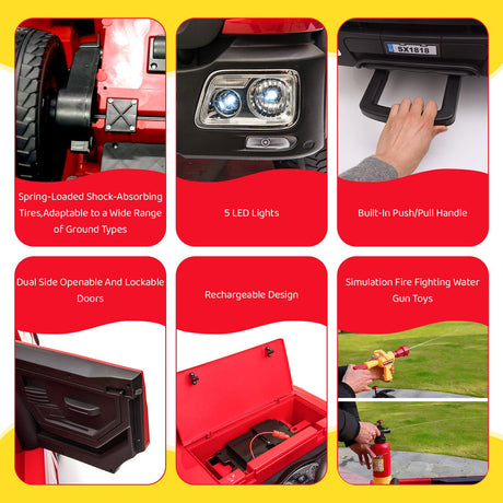 Fire Truck Battery-Powered Ride-On Car with Remote Control for Kids Ages 3-6