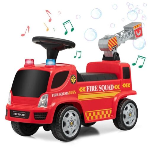 Fire Truck Foot-to-Floor Push Car with Music & Bubble Maker for Kids