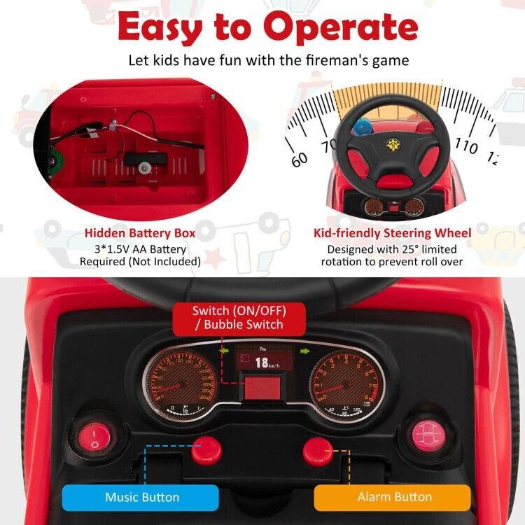 Fire Truck Foot-to-Floor Push Car with Music & Bubble Maker for Kids