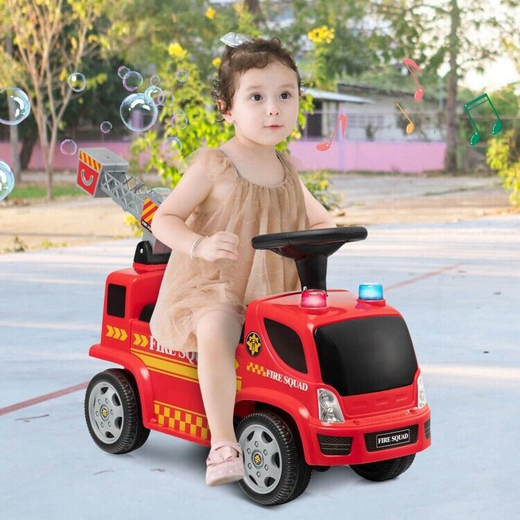 Fire Truck Foot-to-Floor Push Car with Music & Bubble Maker for Kids