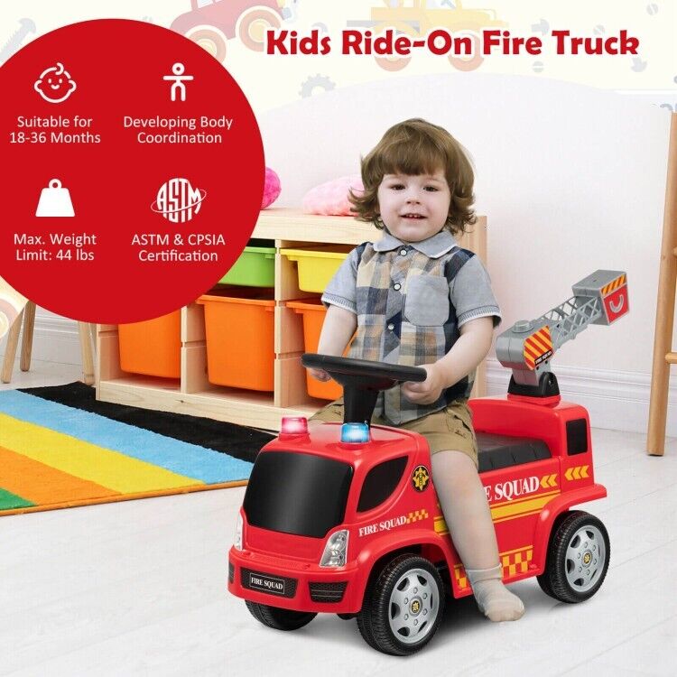Fire Truck Foot-to-Floor Push Car with Music & Bubble Maker for Kids