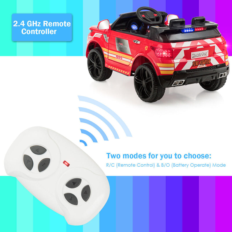 Fire Up Your Child's Imagination with the HoneyJoy 12V Ride-On Fire Truck - Featuring LED Lights and Siren!