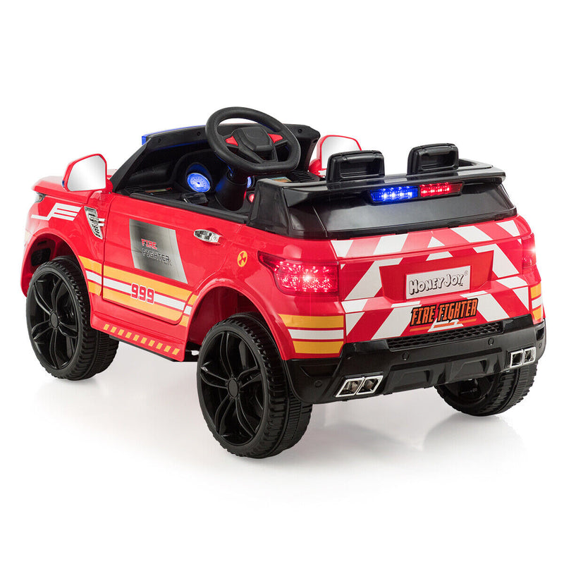Fire Up Your Child's Imagination with the HoneyJoy 12V Ride-On Fire Truck - Featuring LED Lights and Siren!