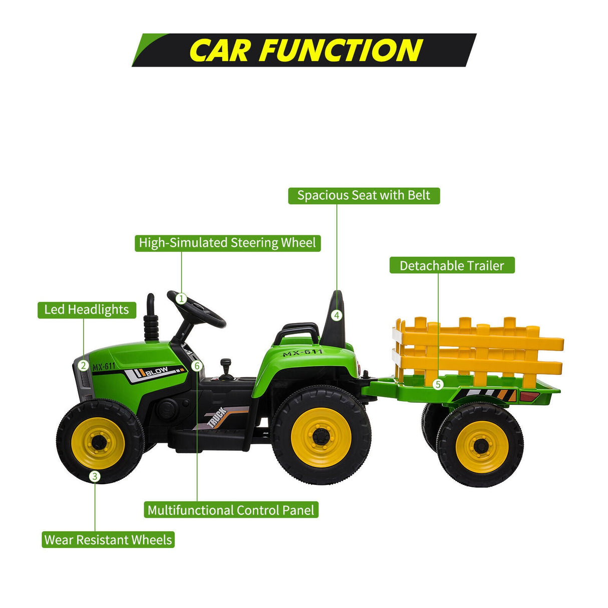 Fun and Functional 12V Kids Ride On Tractor with Trailer and Remote Control