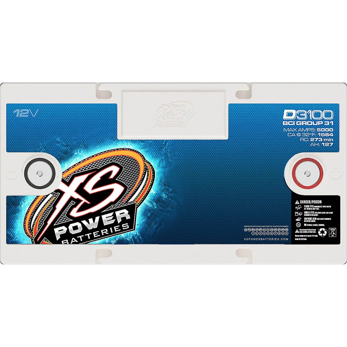 XS Power D3100 12V Group 31 AGM 5000 Amp Battery w/ FREE 580 Top Post Terminals XS Power