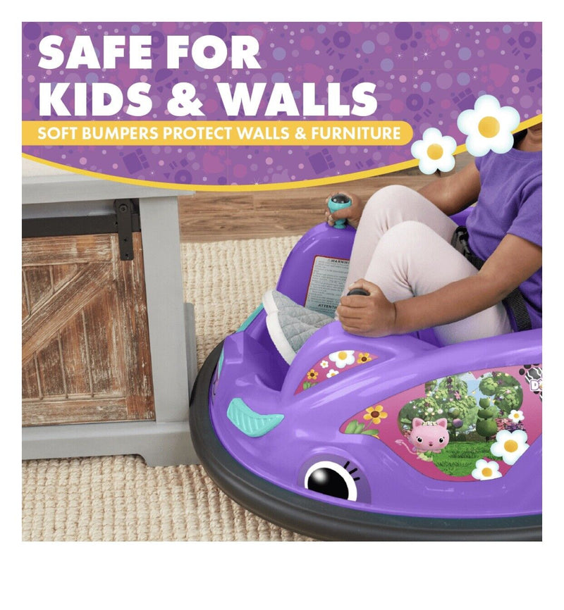 Gabby's Dollhouse 6V Bumper Car: Fun Ride with LED Lights