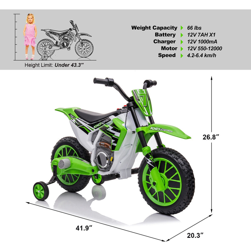 12V Electric Kids Ride On Dirt Bike with Training Wheels - Motorbike Fun for Little Riders