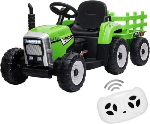 Green 12V Kids Ride On Tractor with Trailer and Remote Control - Perfect Gift for Little Ones!