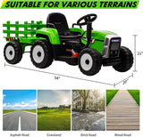 Green 12V Kids Ride On Tractor with Trailer and Remote Control - Perfect Gift for Little Ones!